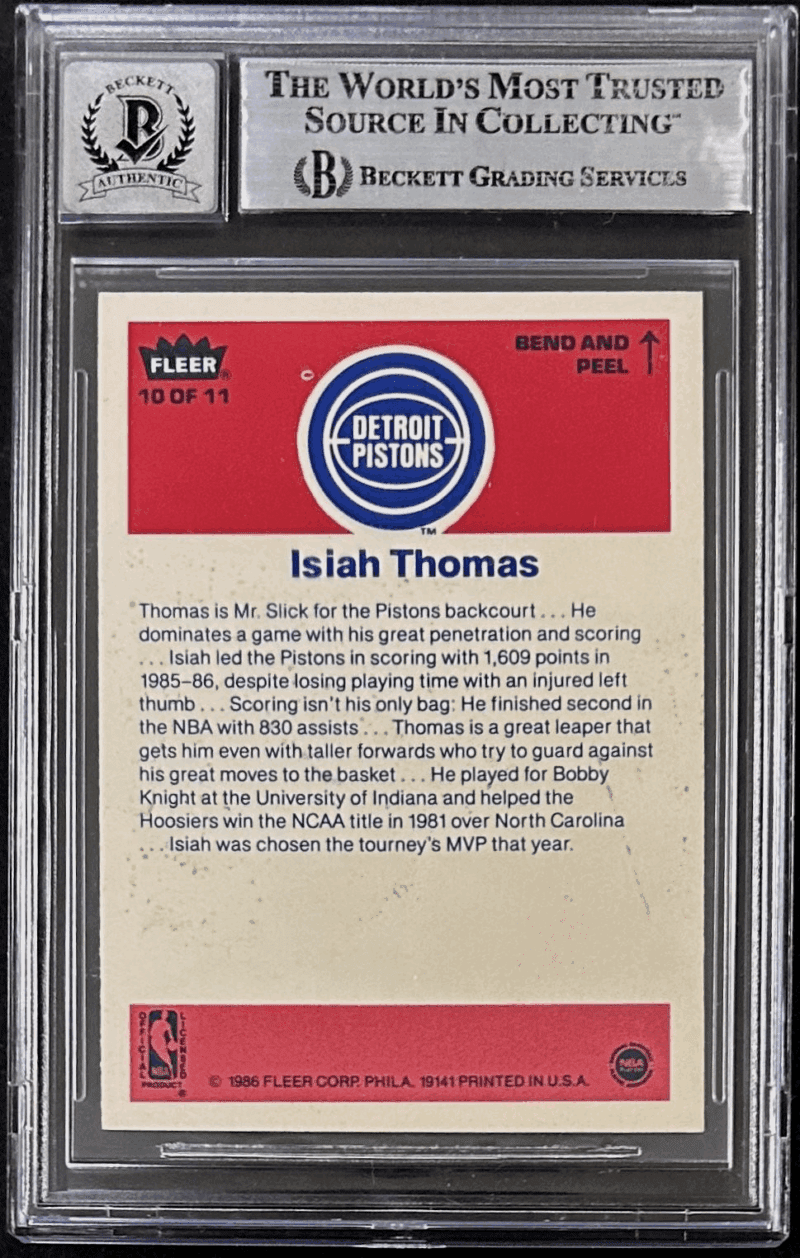 Isiah Thomas Signed 1986-87 Fleer Sticker Card #10 Beckett Auto 10 18049669 - Image 2