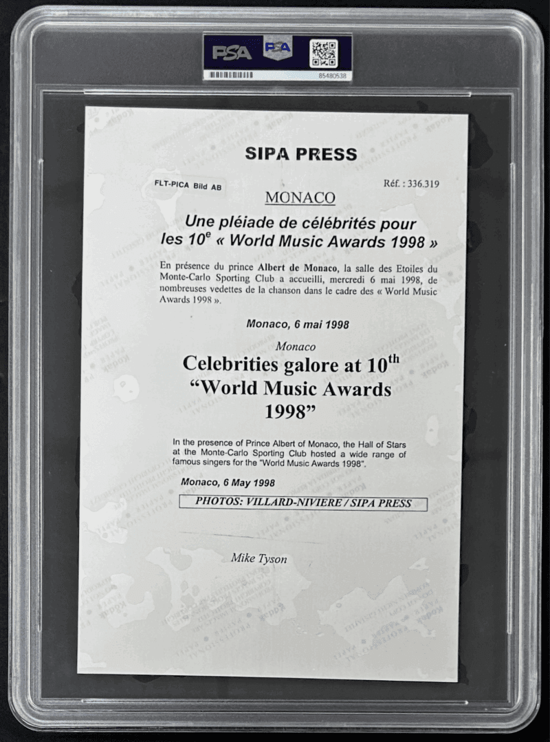 Mike Tyson Signed Original 1998 Type 1 Photograph PSA/DNA 10th World Music Award - Image 3