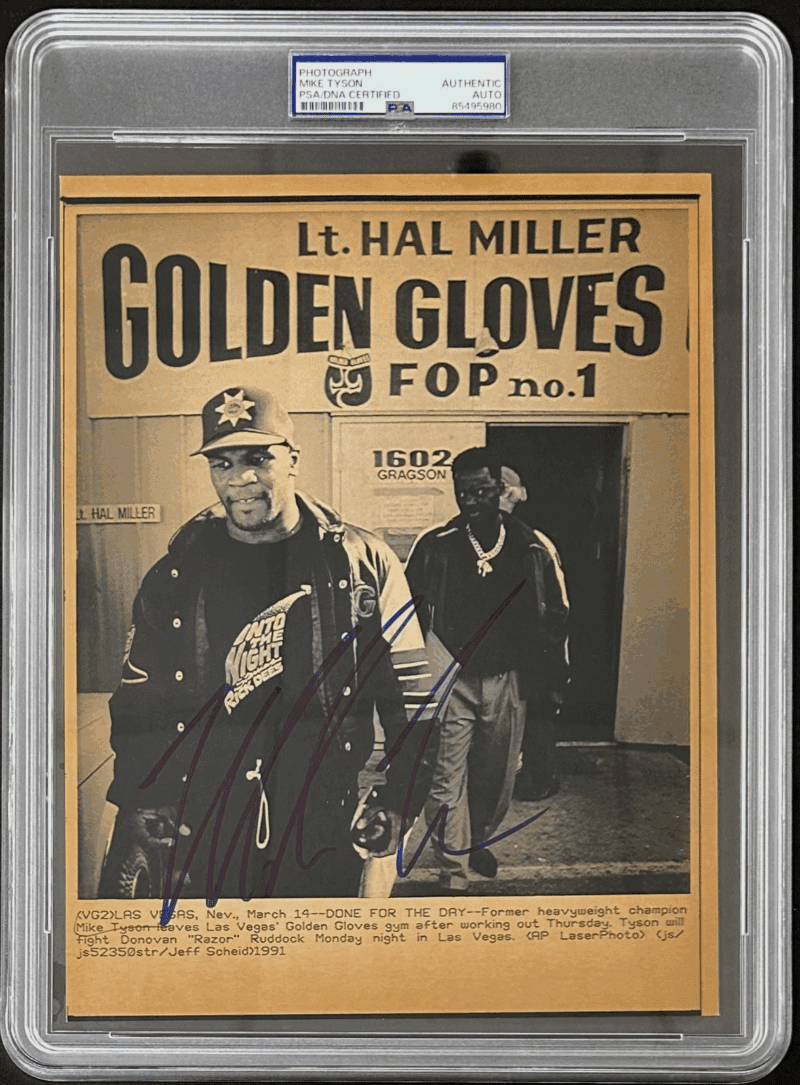 Mike Tyson Signed 1991 Type 3 Photograph PSA/DNA Golden Gloves Gym Work Out