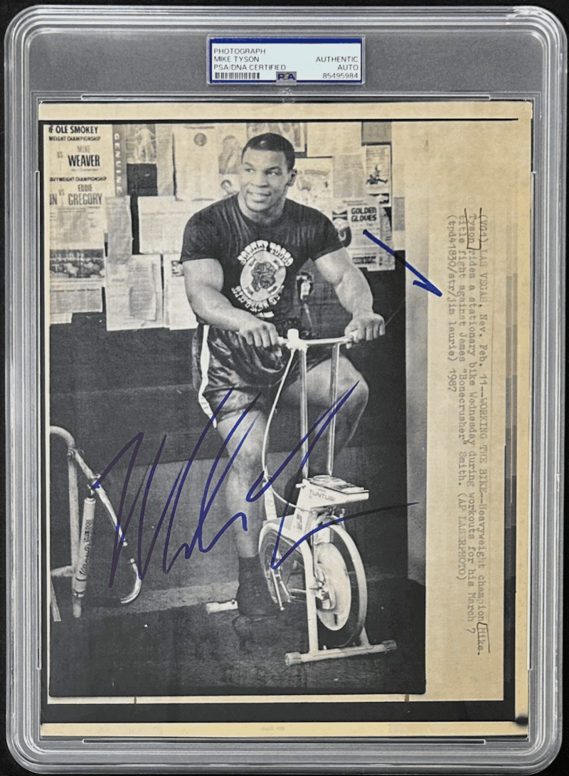 Mike Tyson Signed 1987 Type 3 Photograph PSA/DNA Working The Bike