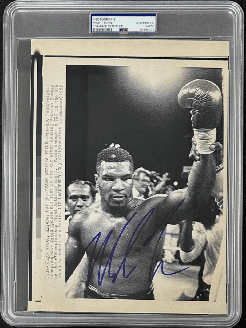 Mike Tyson Signed 1987 Type 3 Photograph PSA/DNA Tyson After Beating Pinklon