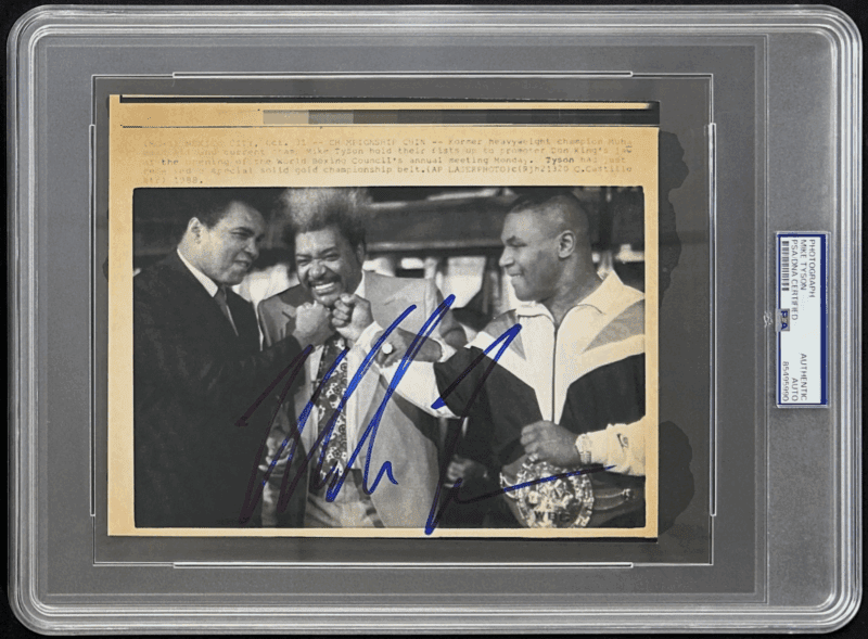 Mike Tyson Signed 1987 Type 3 Photograph PSA/DNA with Ali & Don King