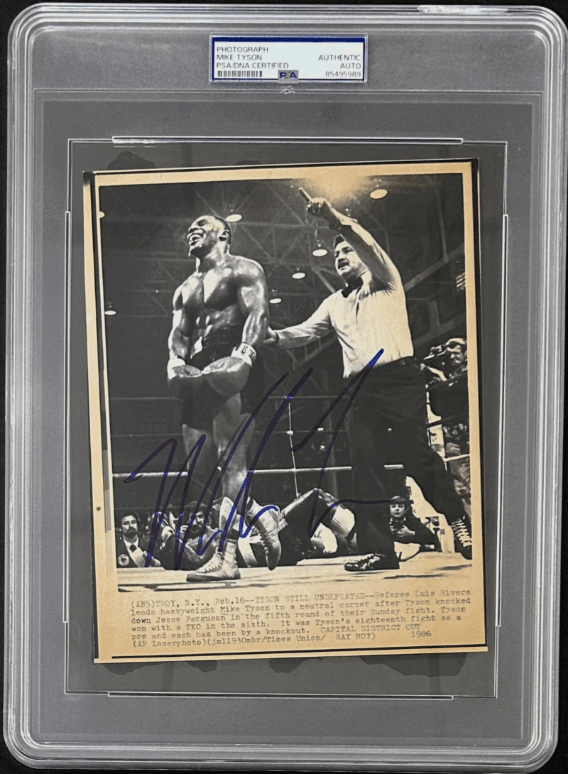 Mike Tyson Signed 1986 Type 3 Photograph PSA/DNA After Jesse Ferguson TKO