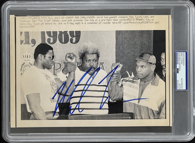 Mike Tyson Signed 1989 Type 3 Photograph PSA/DNA with Don King & Carl Williams