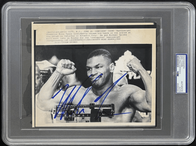 Mike Tyson Signed 1988 Type 3 Photograph PSA/DNA Weigh In Michael Spinks Fight