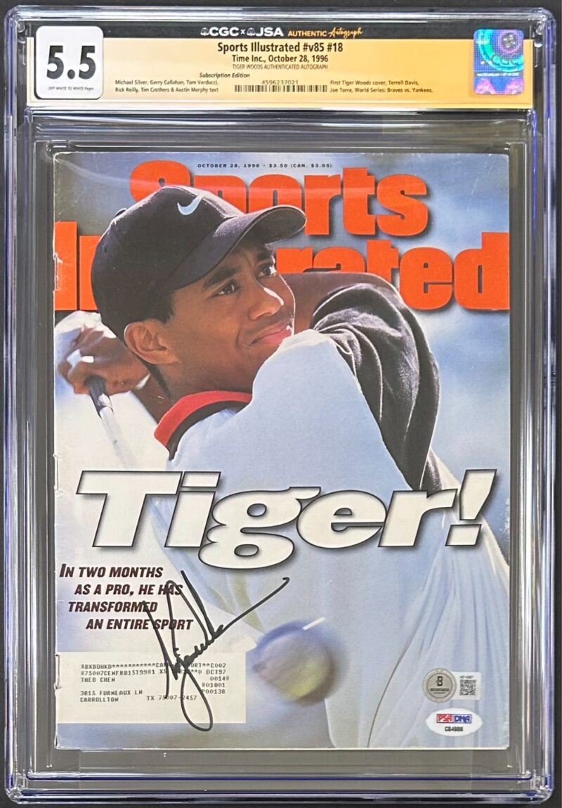 Tiger Woods Signed Sports Illustrated Magazine 1st Cover 10/28/1996 CGC 5.5 JSA