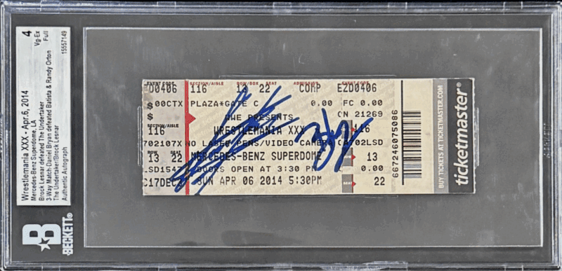 Undertaker Brock Lesnar Signed WWE WrestleMania XXX Ticket BAS End of Streak