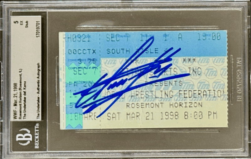 Undertaker Signed WWF March 21, 1998 Ticket Stub Beckett 5 Ex 17019701