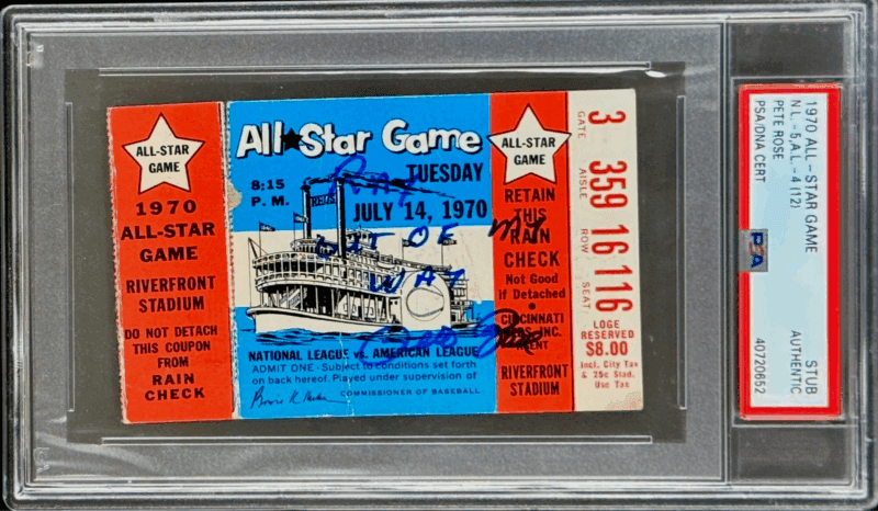Pete Rose Signed 1970 MLB All Star Game Ticket Stub PSA/DNA Ray Out of My Way A