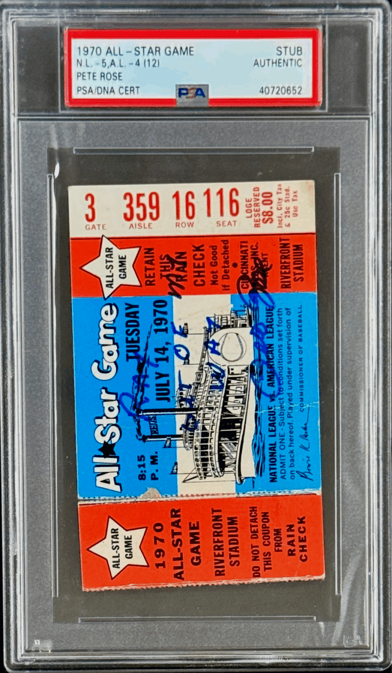 Pete Rose Signed 1970 MLB All Star Game Ticket Stub PSA/DNA Ray Out of My Way A - Image 2