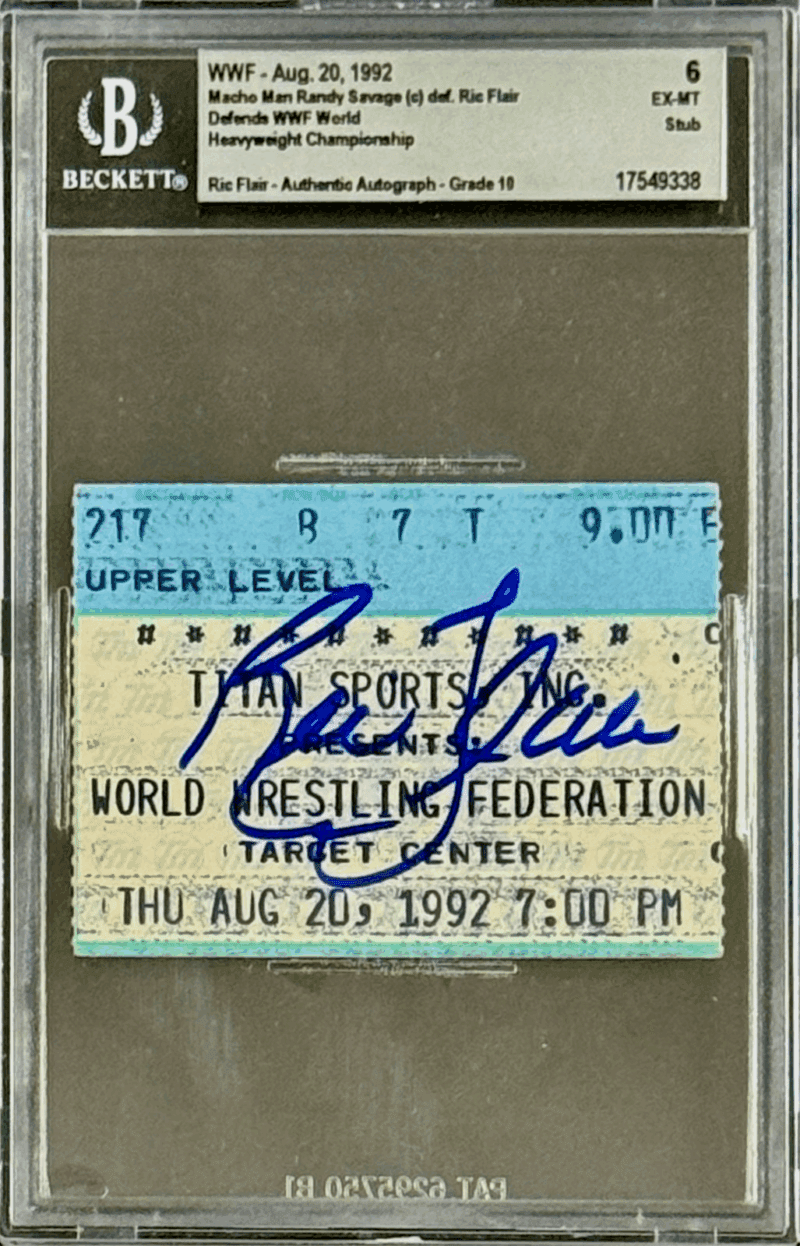 Ric Flair Signed WWF Aug. 20, 1992 Ticket Stub Beckett 6 Ex-Mt Auto 10 17549338