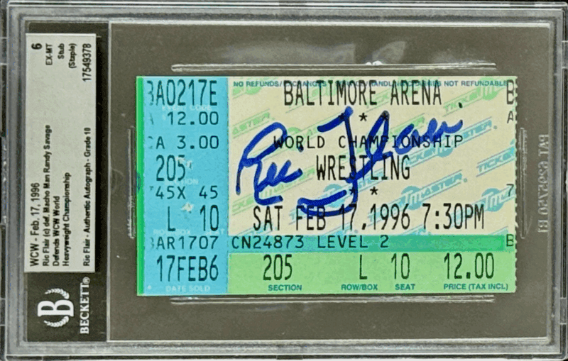 Ric Flair Signed WCW Feb. 17, 1996 Ticket Stub Beckett 6 Ex-Mt Auto 10 17549378