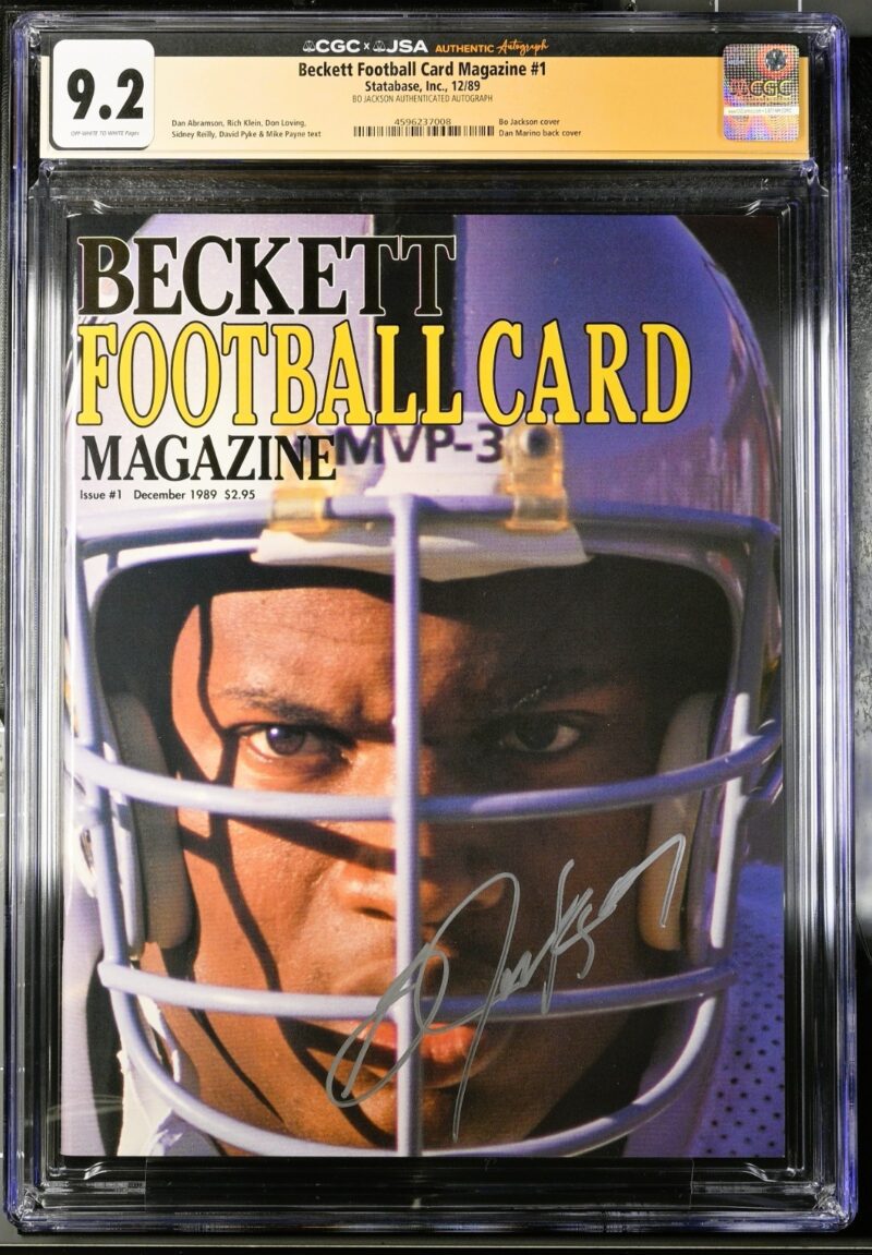 Bo Jackson Signed Beckett Football Card Magazine Issue #1 12/1989 CGC 9.2 JSA