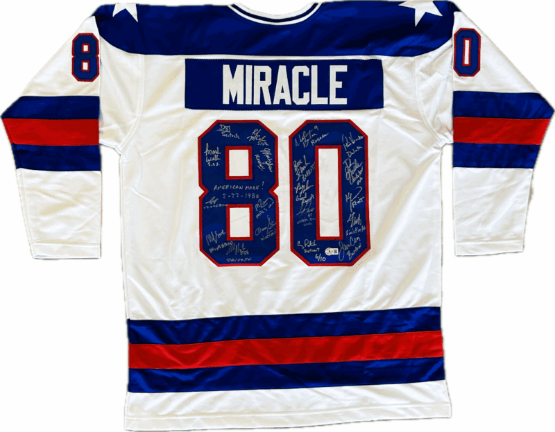 Miracle On Ice Signed Custom Red/White/Blue Jersey Beckett 19 Autos Jersey 6/10
