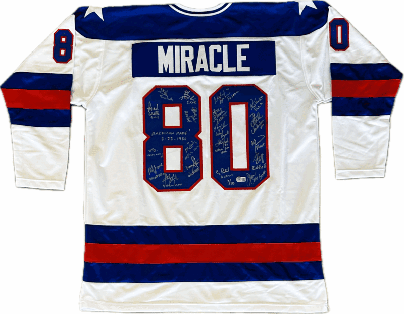 Miracle On Ice Signed Custom Red/White/Blue Jersey Beckett 19 Autos Jersey 7/10