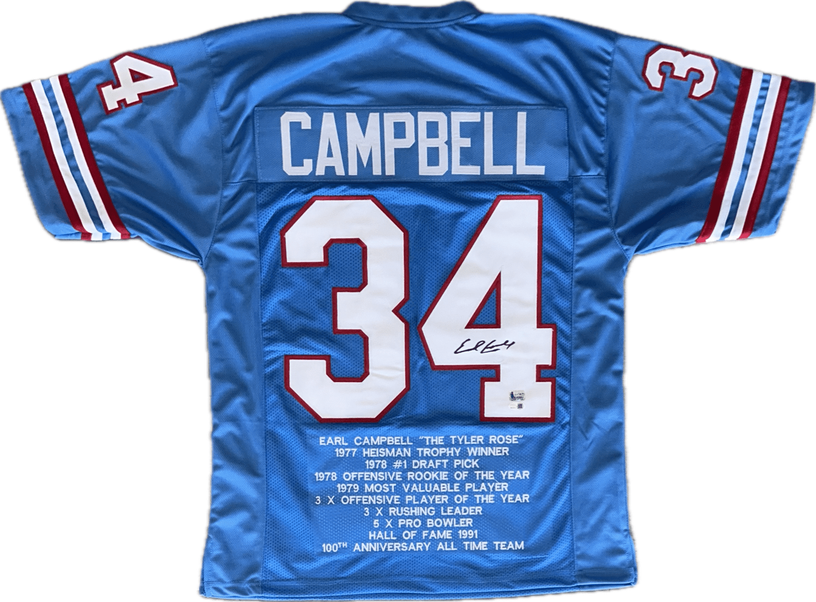 Earl Campbell Signed Autographed Custom Blue Red White Stats Jersey JSA Authen