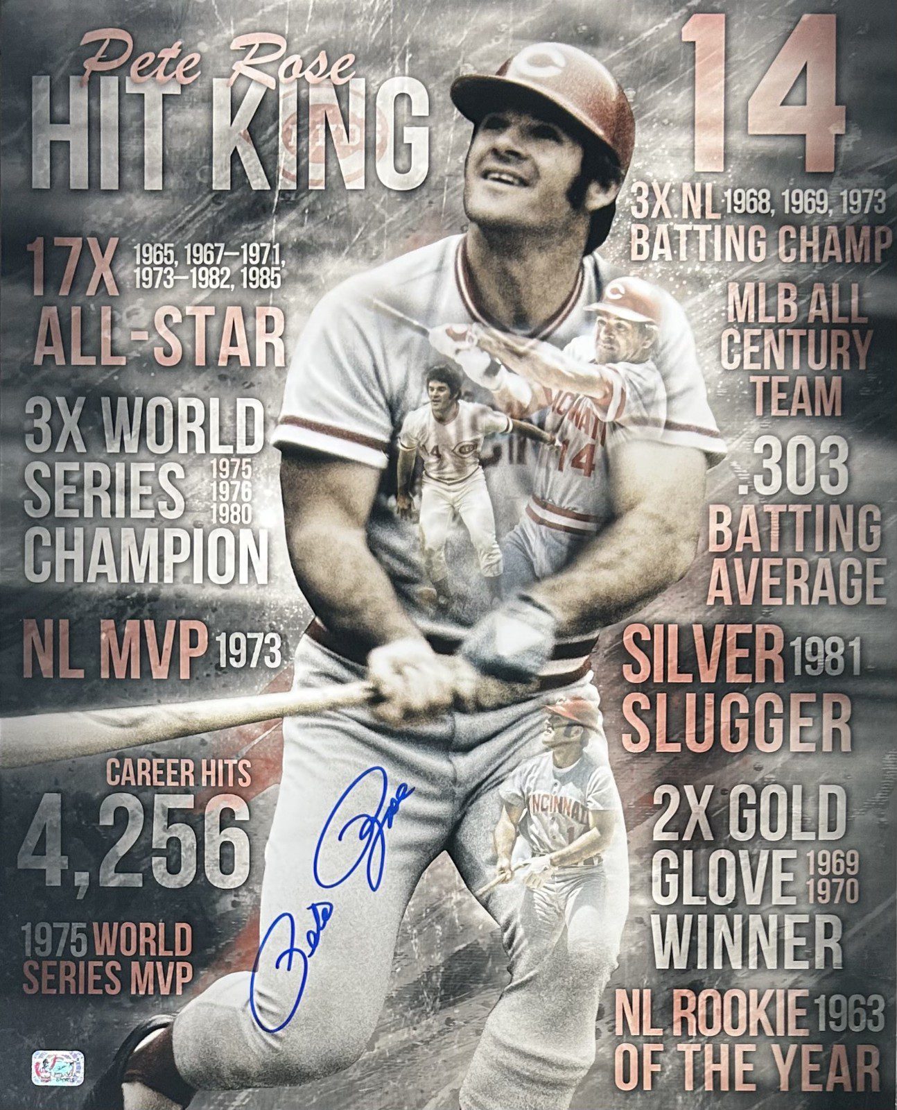 Pete Rose Signed Autographed 16x20 Photo Pete Rose Exclusive Hologram Reds 13 B