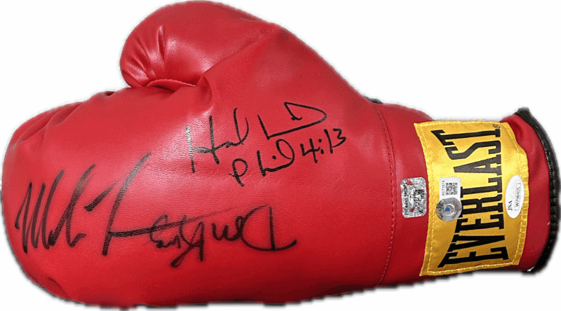 Mike Tyson Evander Holyfield & Don King Signed Red Boxing Glove Beckett Letter 1