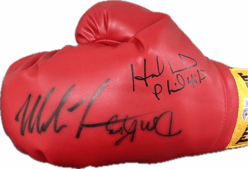 Mike Tyson Evander Holyfield & Don King Signed Red Boxing Glove Beckett Letter 1 - Image 2