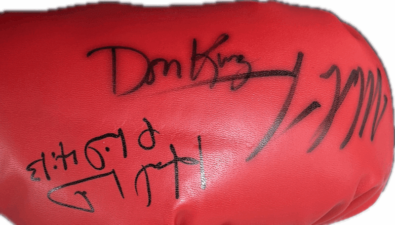 Mike Tyson Evander Holyfield & Don King Signed Red Boxing Glove Beckett Letter 1 - Image 3