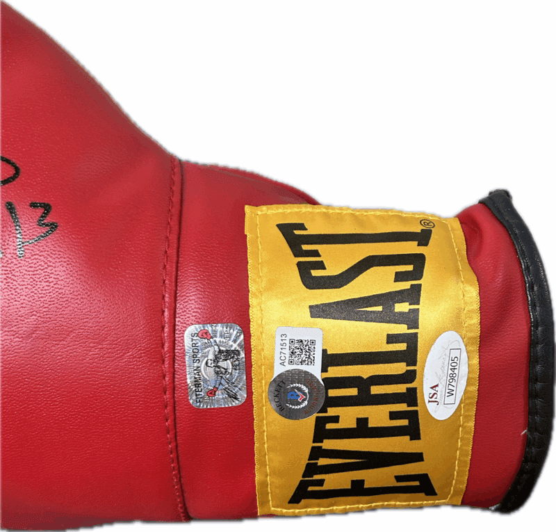 Mike Tyson Evander Holyfield & Don King Signed Red Boxing Glove Beckett Letter 1 - Image 5