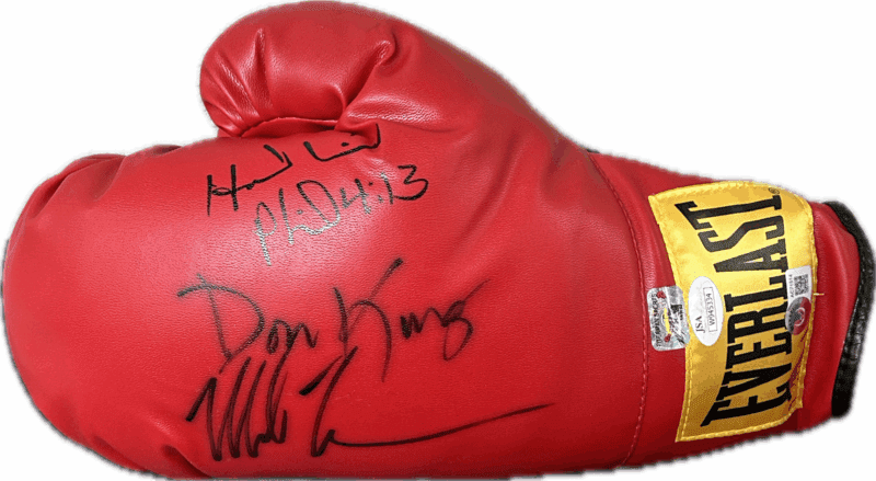 Mike Tyson Evander Holyfield & Don King Signed Red Boxing Glove Beckett Letter 3