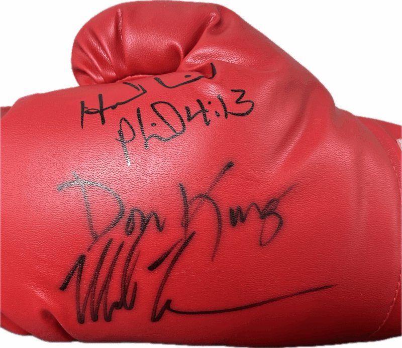 Mike Tyson Evander Holyfield & Don King Signed Red Boxing Glove Beckett Letter 3 - Image 3