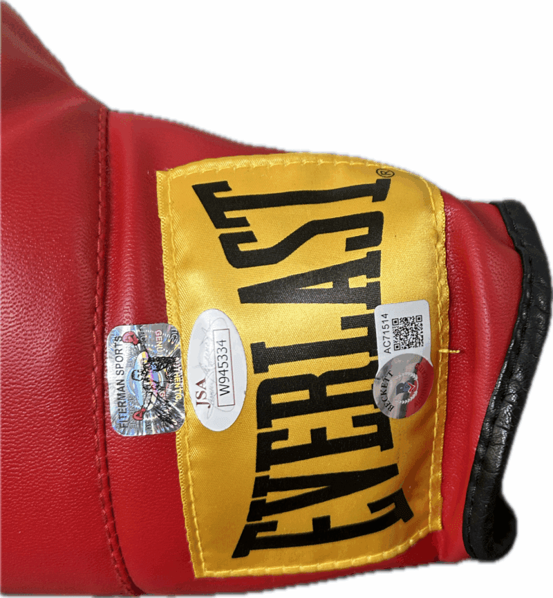 Mike Tyson Evander Holyfield & Don King Signed Red Boxing Glove Beckett Letter 3 - Image 4