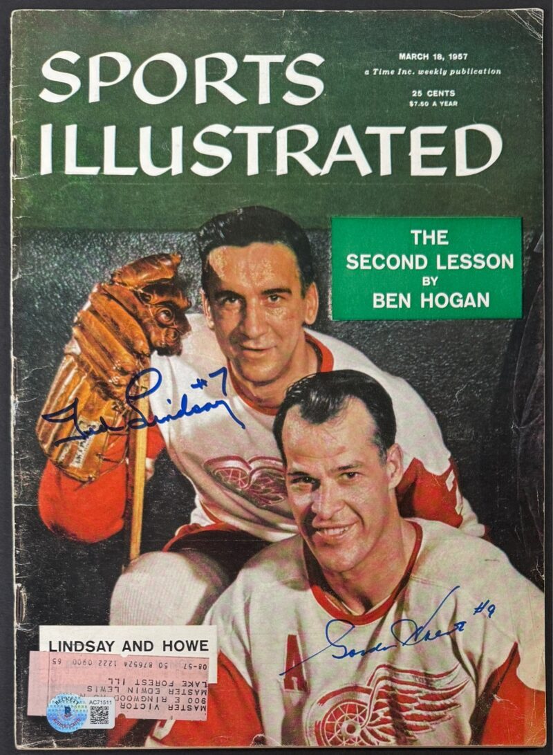 Ted Lindsay Gordie Howe Signed 1st Sports Illustrated Magazine 3/18/1957 Beckett