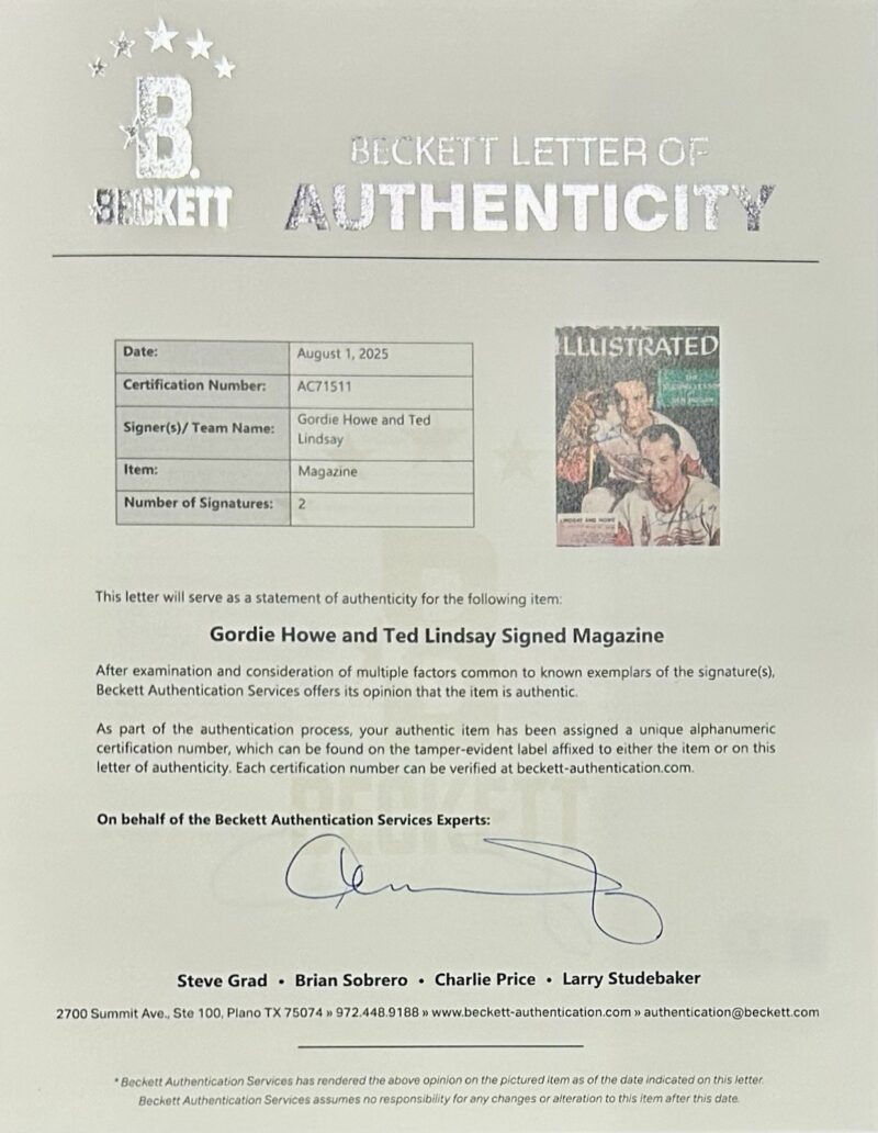 Ted Lindsay Gordie Howe Signed 1st Sports Illustrated Magazine 3/18/1957 Beckett - Image 3