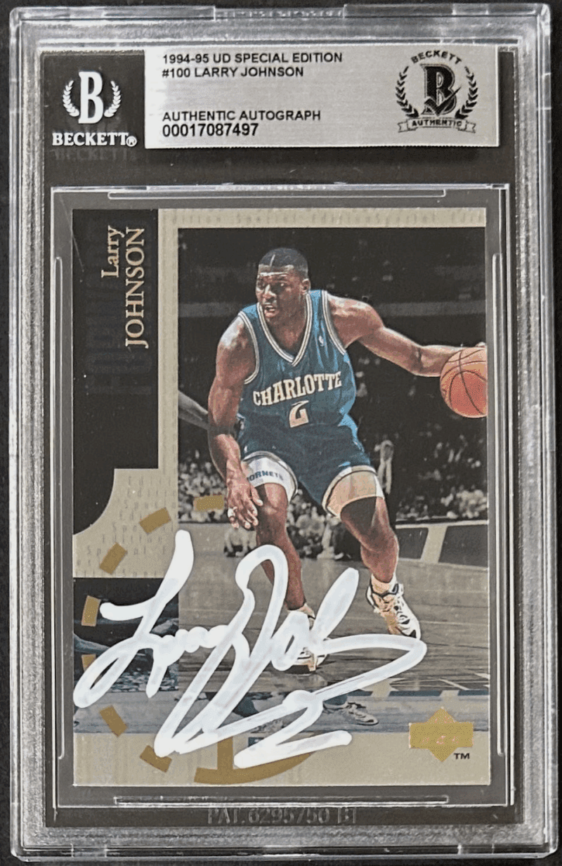 Larry Johnson 1994-95 UD Special Edition Signed Card #100 BAS 17087497 Hornets