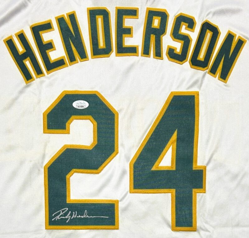 Rickey Henderson Signed Autographed White Green Jersey JSA Authenticated - Image 2