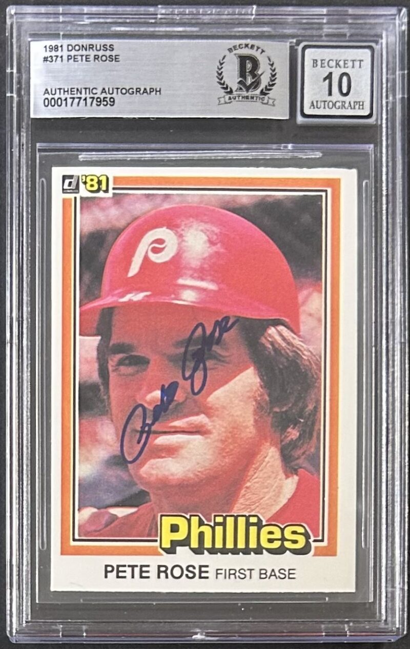 Pete Rose Signed 1981 Donruss Card #371 Beckett 17717959 Auto 10 Phillies