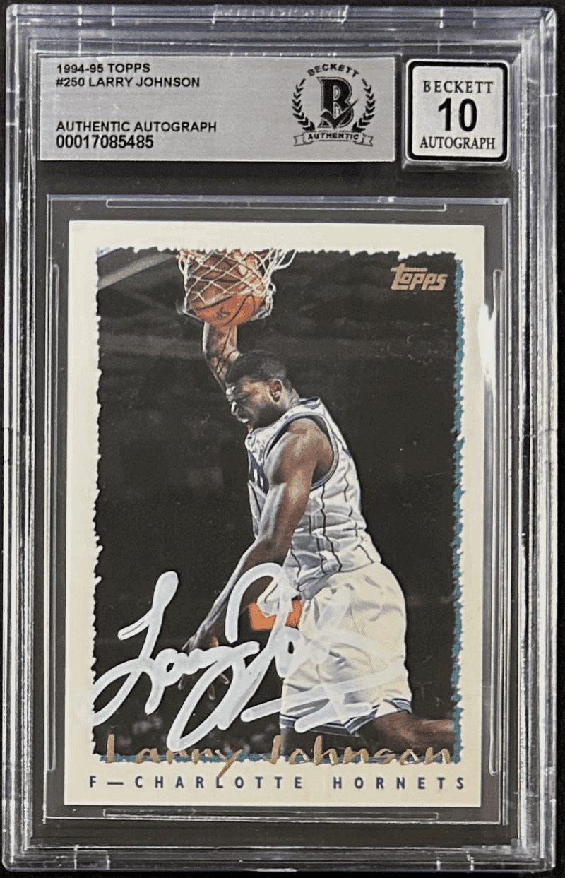 Larry Johnson 1994-95 Topps Signed Card #250 Beckett 17085485 Hornets Auto 10