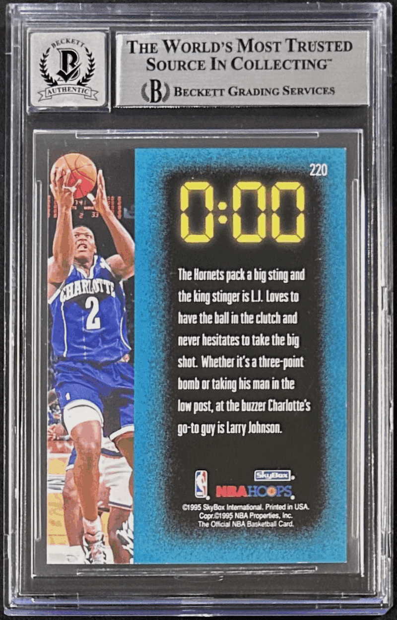 Larry Johnson 1995-96 Hoops Signed Card #220 Beckett 17085432 Hornets Auto 10 - Image 2