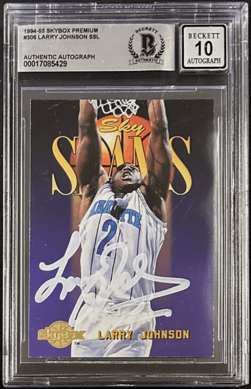 Larry Johnson 1994-95 Skybox Signed Card #306 Beckett 17085429 Hornets Auto 10