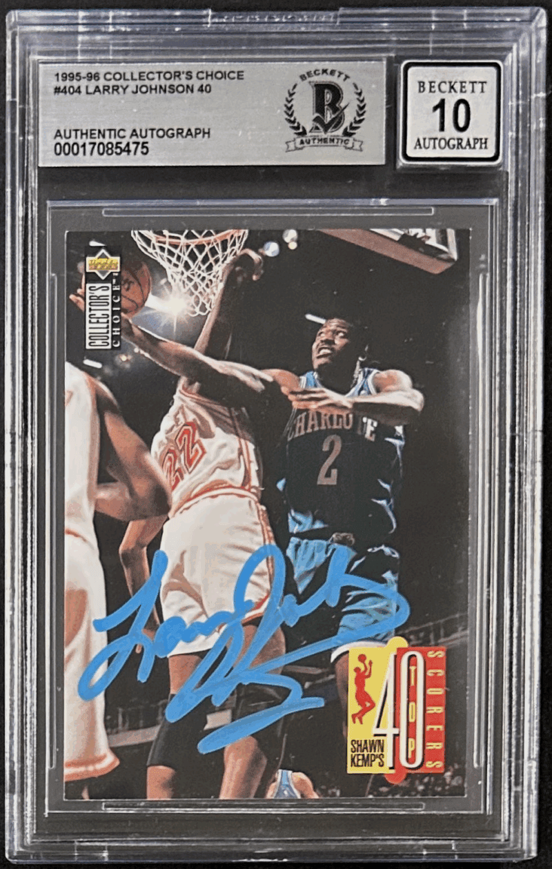 Larry Johnson 1995-96 Collectors Choice Signed Card #404 BAS 17085475 Auto 10