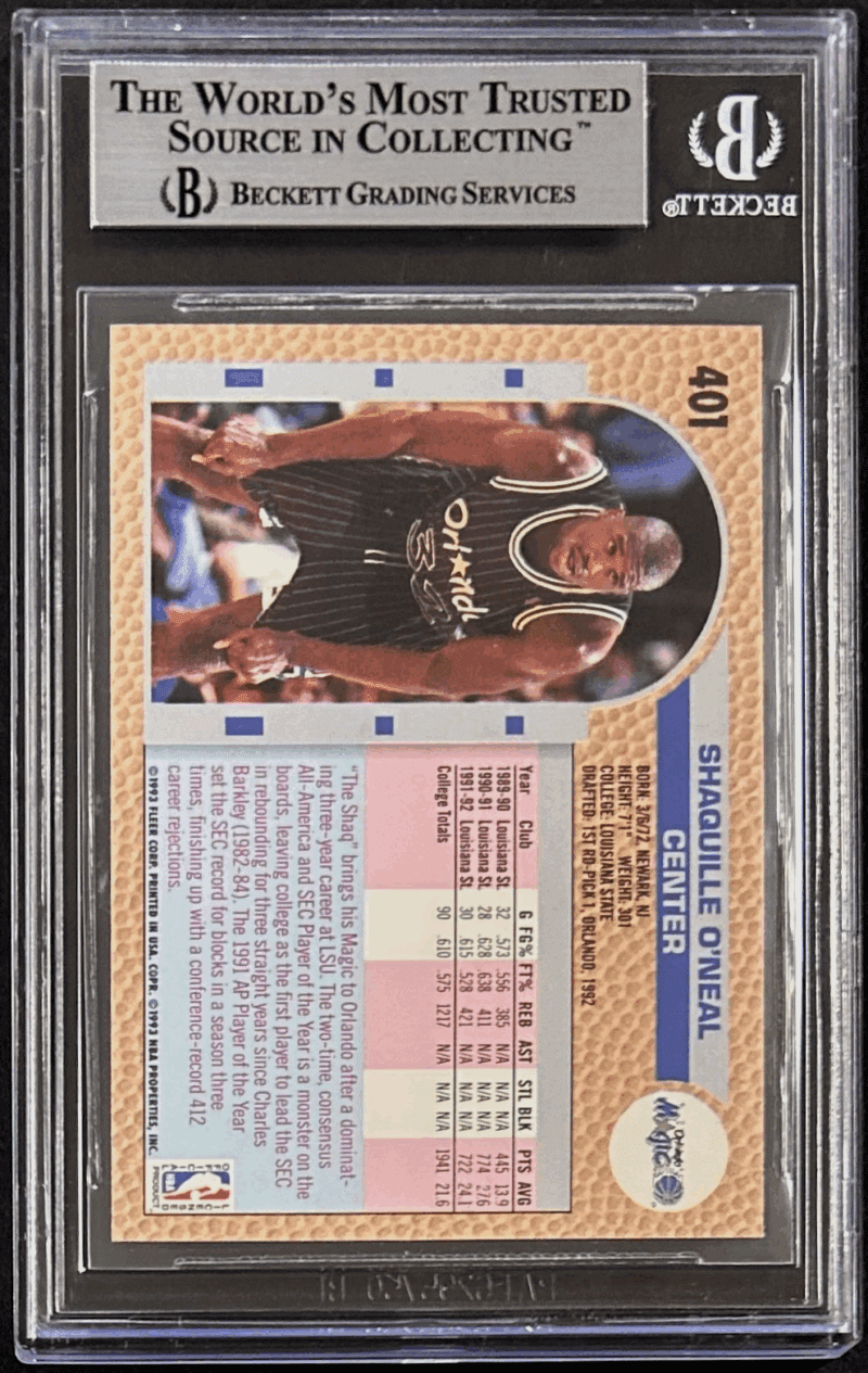 Shaquille Shaq O'Neal Signed 1992-93 Fleer Rookie Card #401 Beckett 14059552 - Image 2