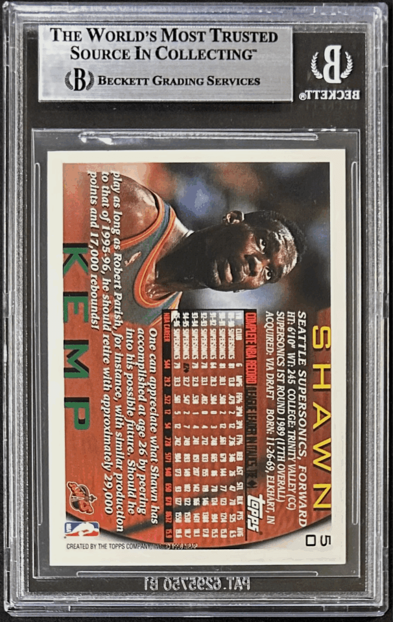 Shawn Kemp Signed 1996-97 Topps Card #50 BAS 17740747 Supersonics - Image 2