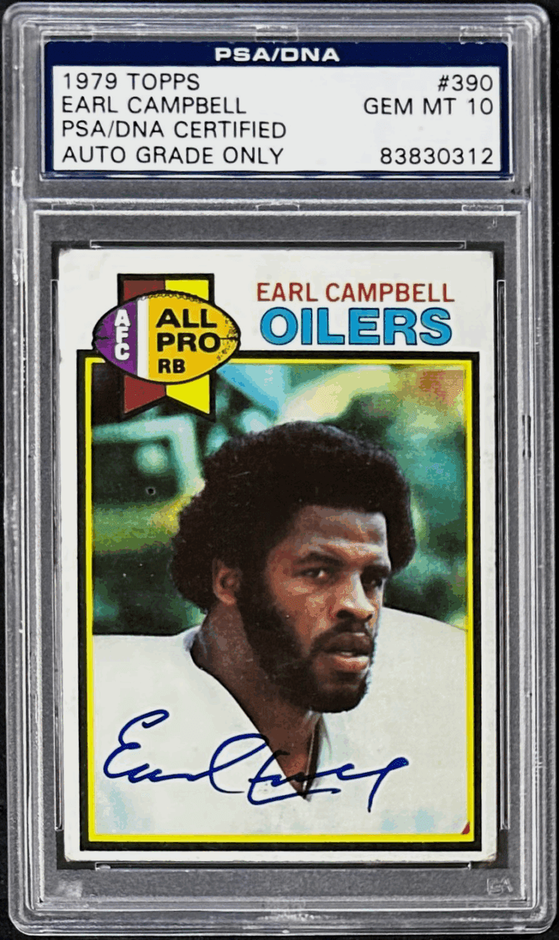Earl Campbell Signed 1979 Topps Rookie Card #390 PSA/DNA 83830312 Auto 10 Oilers