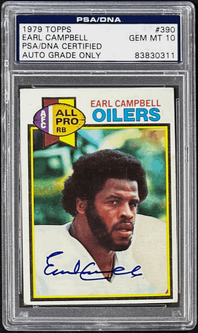 Earl Campbell Signed 1979 Topps Rookie Card #390 PSA/DNA 83830311 Auto 10 Oilers