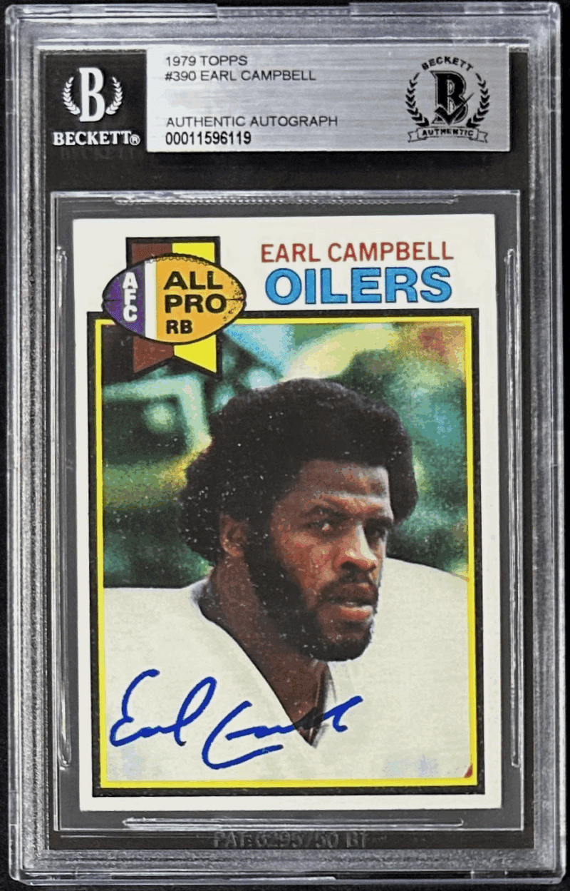 Earl Campbell Signed 1979 Topps Rookie Card #390 Beckett 11596119 Houston Oilers