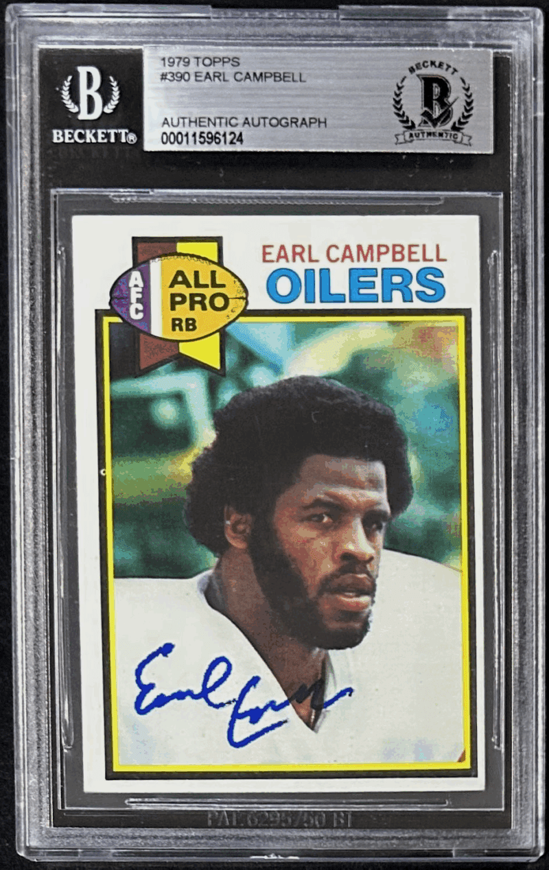 Earl Campbell Signed 1979 Topps Rookie Card #390 Beckett 11596124 Houston Oilers