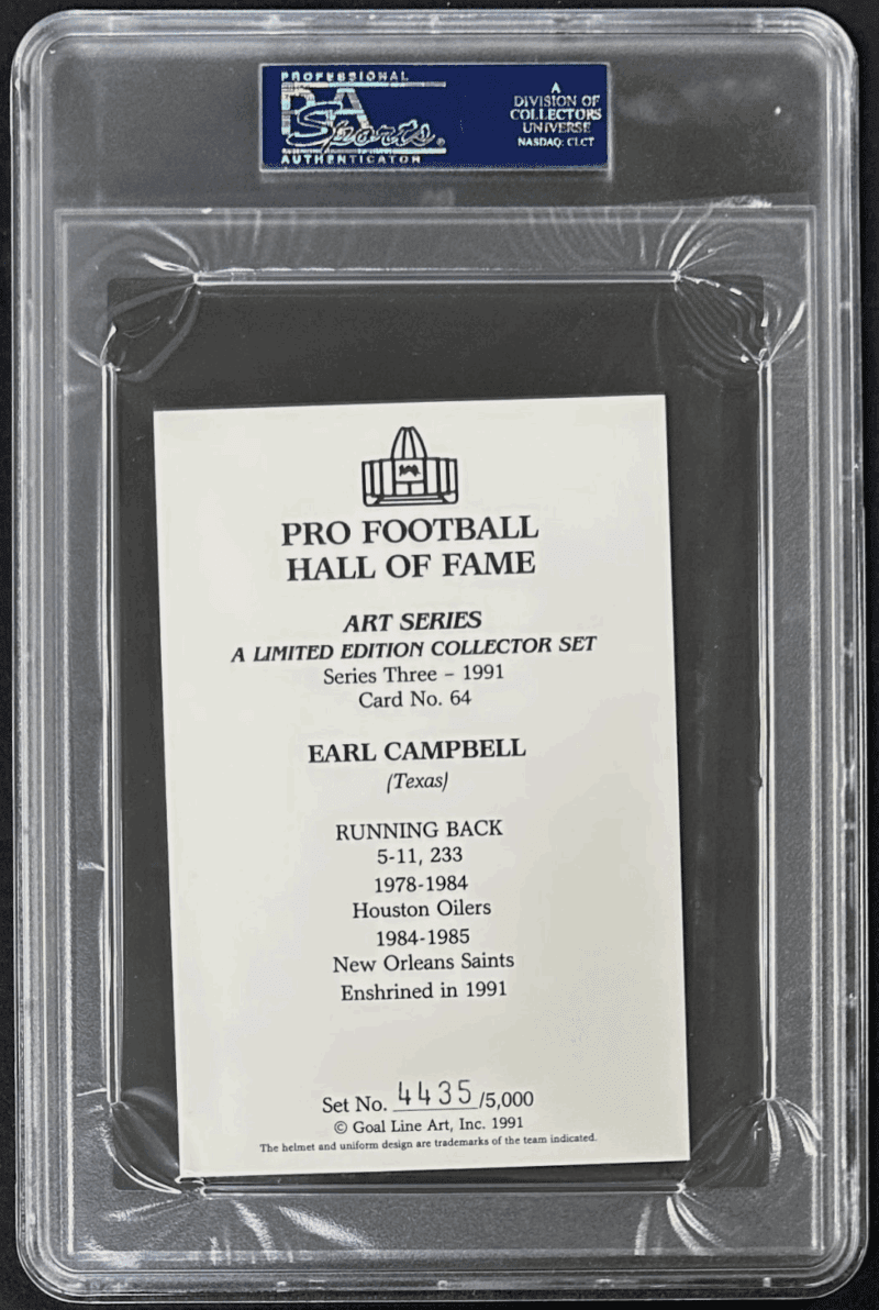 Earl Campbell Signed 1989 Goal Line HOF Card #64 PSA/DNA Auto 10 HOF 91 83830172 - Image 2