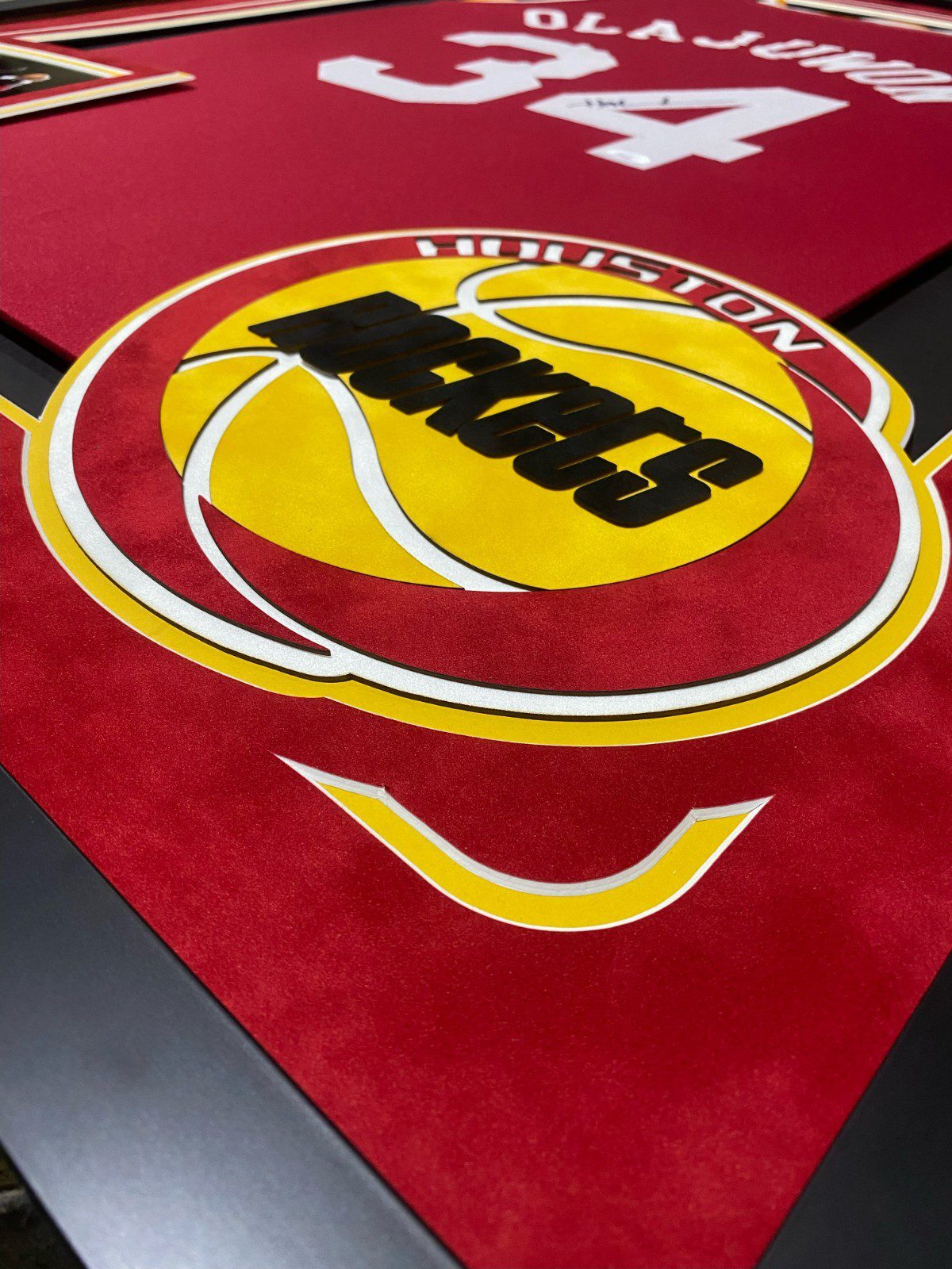 Hakeem Olajuwon Signed Autographed Framed Jersey JSA Authentic RED Suede Logo - Image 2