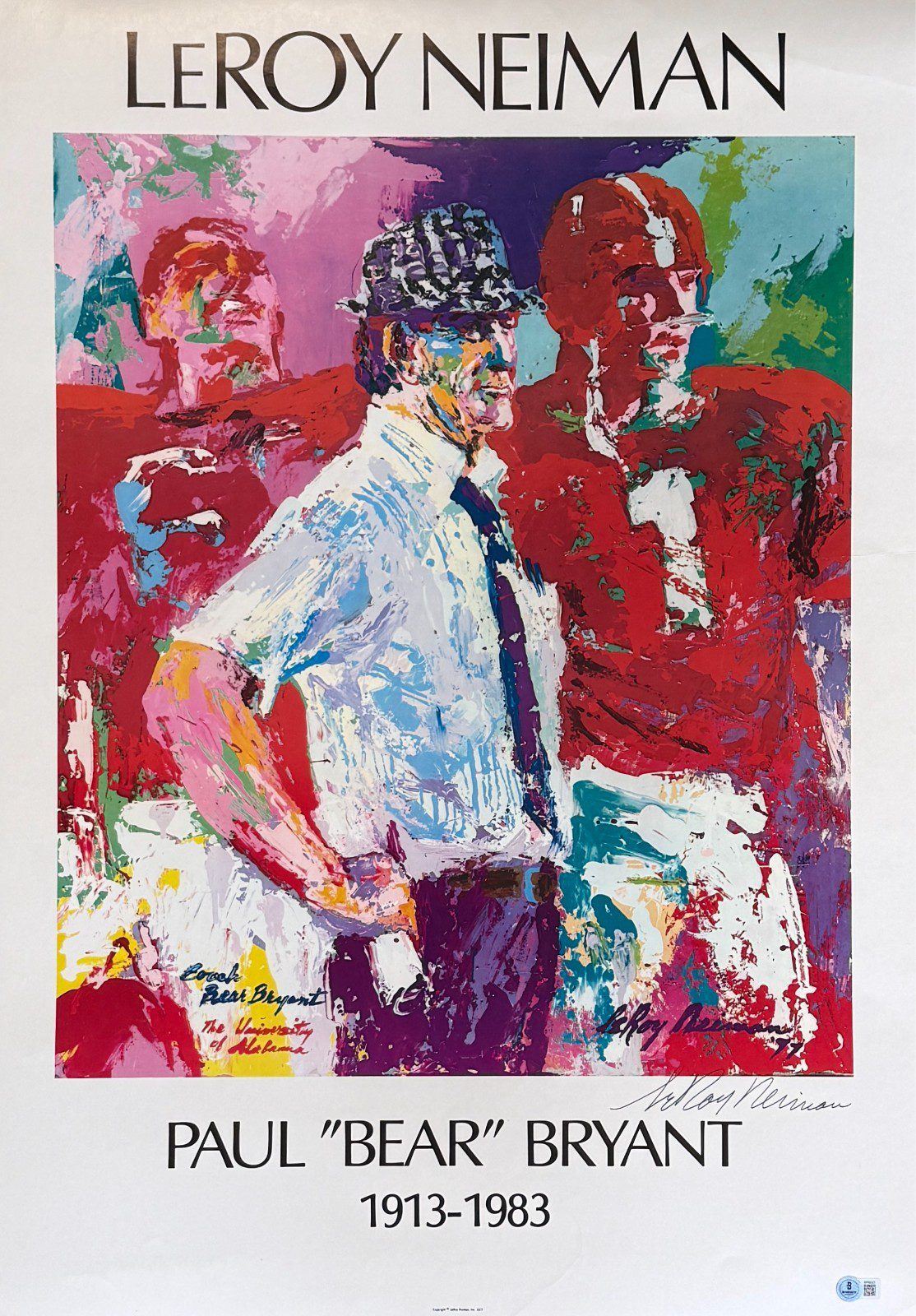 LeRoy Neiman Signed Paul "Bear" Bryant Poster 32x22 1/2 Beckett Authenticated