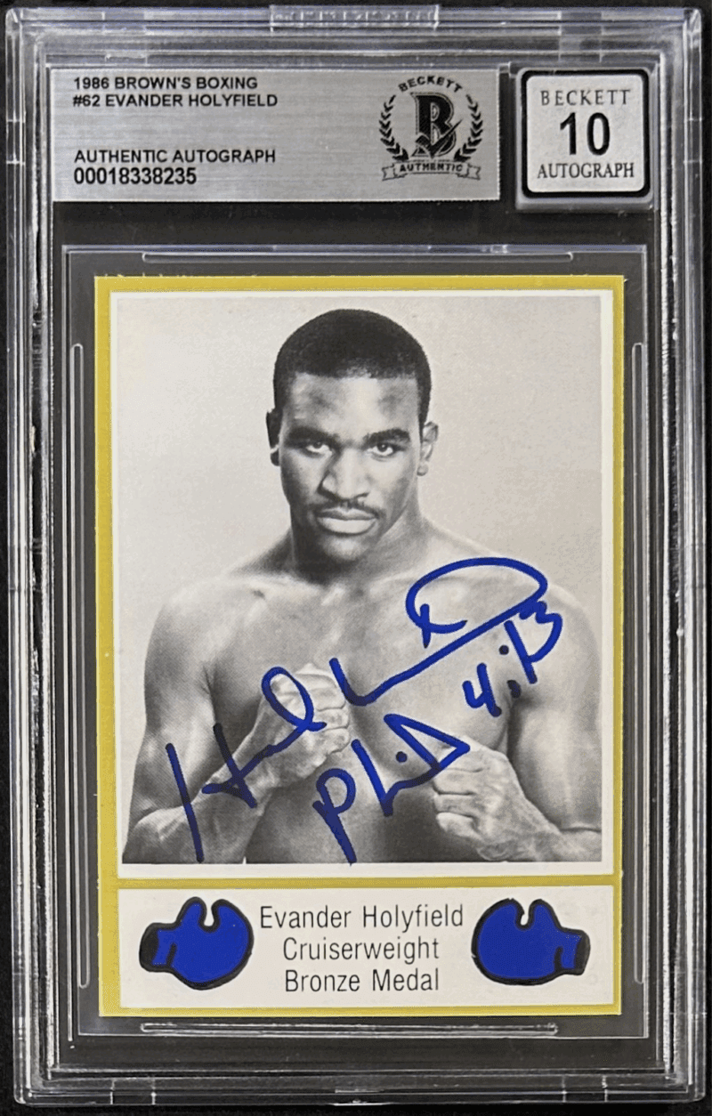 Evander Holyfield Signed 1986 Brown's Boxing Rookie Card #62 BAS 18338235 Auto10