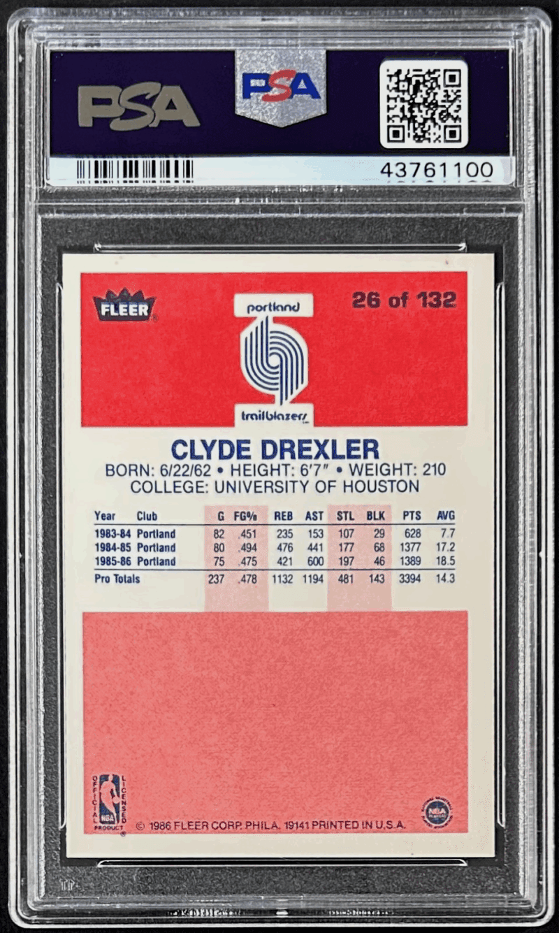 Clyde Drexler Signed Autographed 1986-87 Fleer Card #26 PSA/DNA 43761100 - Image 2