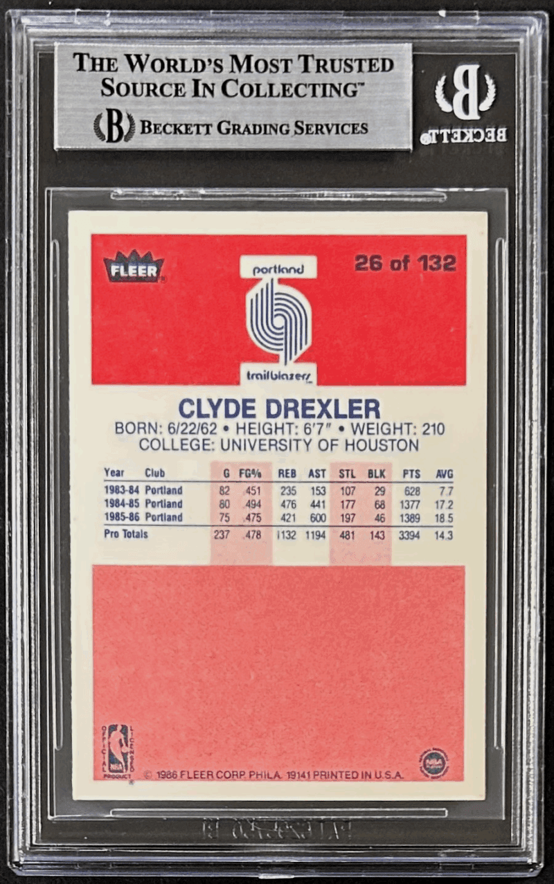 Clyde Drexler Signed Autographed 1986-87 Fleer Card #26 Beckett 16911578 - Image 2