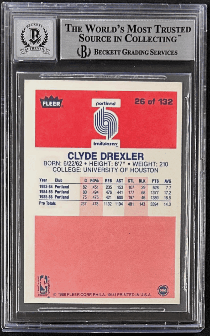 Clyde Drexler Signed Autographed 1986-87 Fleer Card #26 Beckett 14057916 Auto 10 - Image 2
